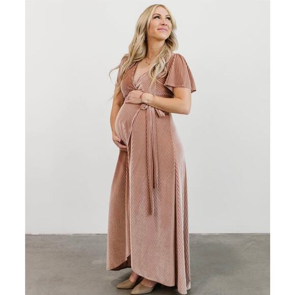 NWT Baltic Born Andi Ribbed Velvet Velour Wrap Maxi Dress Champagne XL - Picture 7 of 12